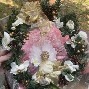 Vintage Christmas Fiber Optic Angel Wreath Avon With Original Box 2005